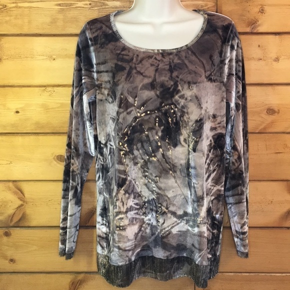 Chico’s | Brown Velvet Top Gold Metallic Detail S - Picture 1 of 5